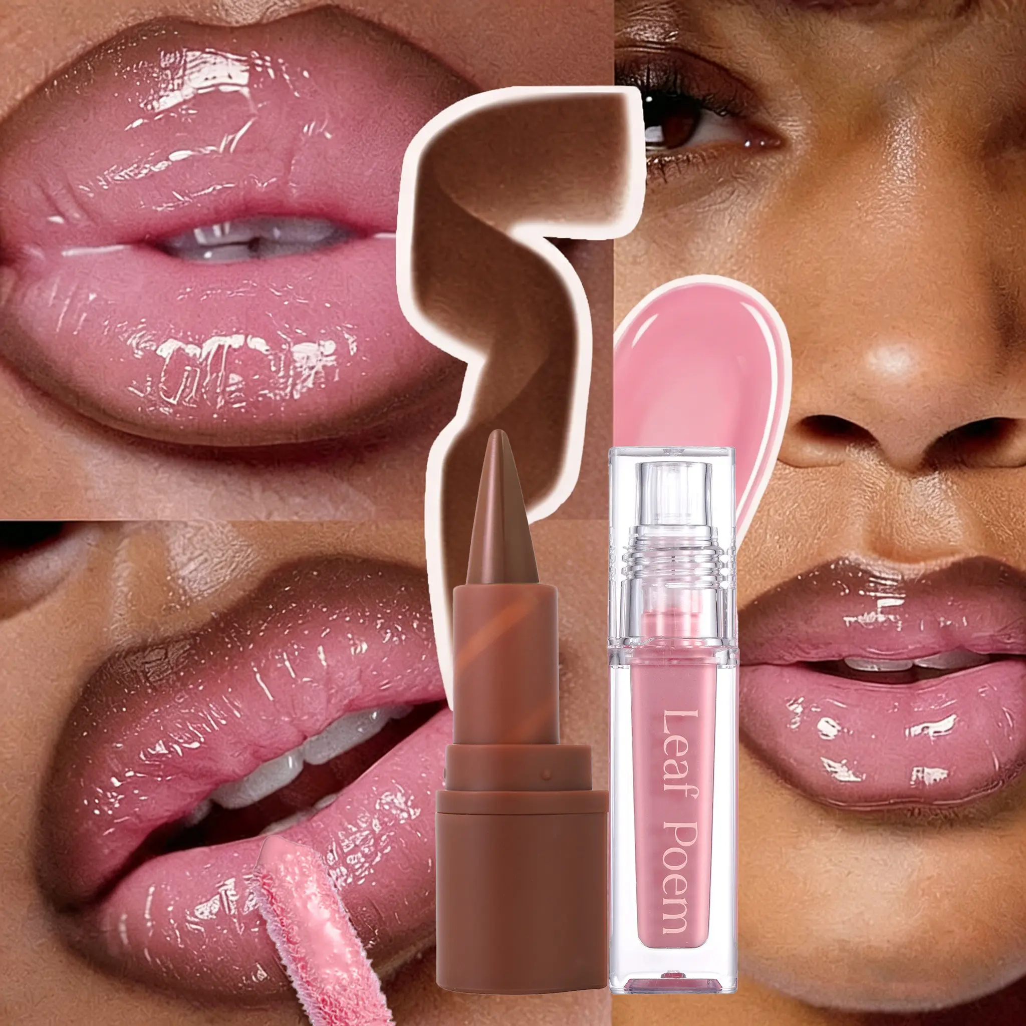 Glossy Lip Gloss & Lip liner Set - Waterproof Long-Lasting, Non-Stick Velvet Finish, Mixed Shades (Hydrating Matte Lip Liner and Gloss Combo) for Party, Party Festival Christmas Halloween Daily Makeup & Daily Wear