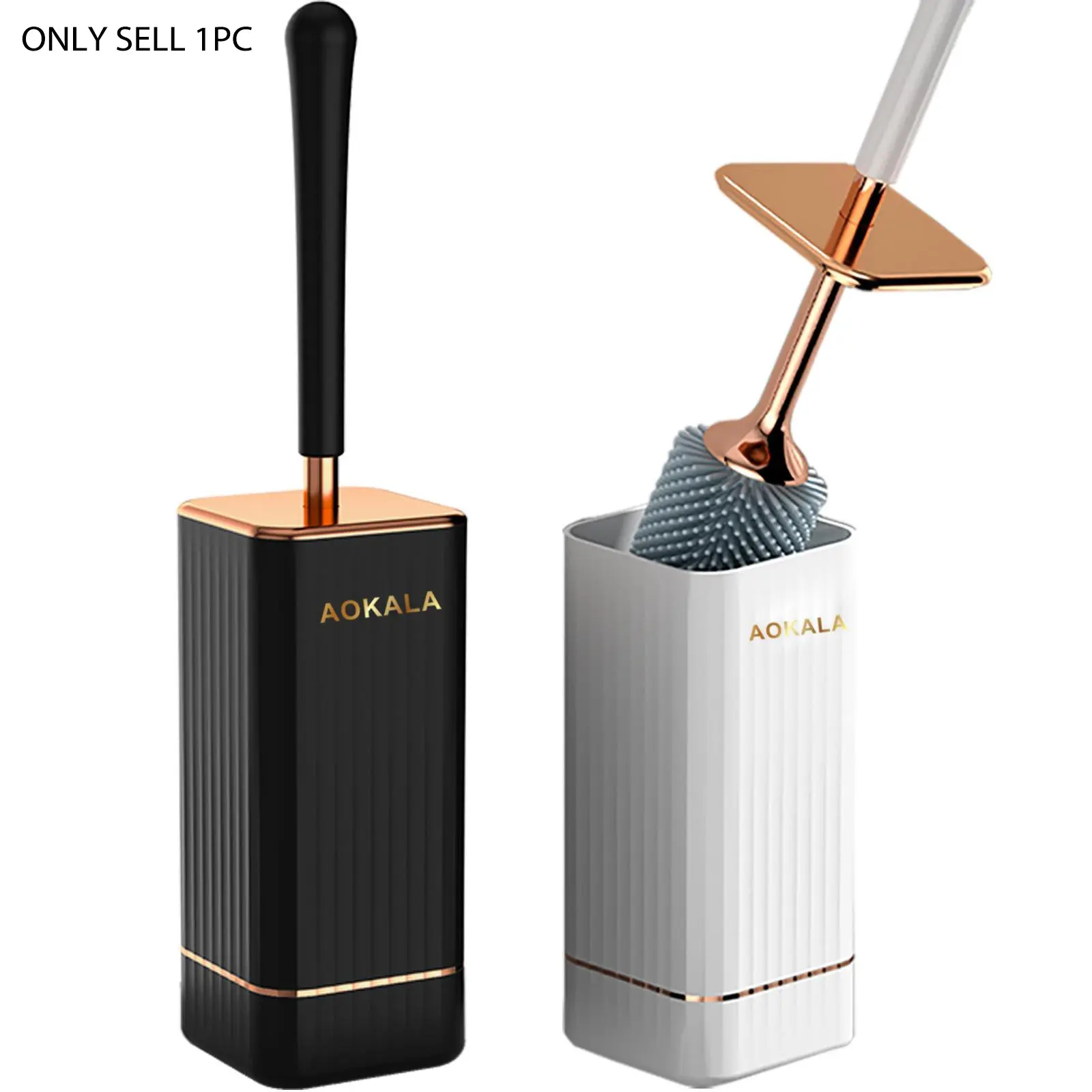 Aokala Toilet Brush and Holder, Toilet Scrubber Brush, Silicone Toilet Bowl Brush Set with Long Handle, Modern Bathroom Design, Durable Deep Cleaning Tool, Bathroom Brush Cleaner, Bathroom Accessory