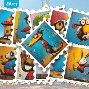 56-Piece Fun Animal Illustration Sticker Set, Soft Vinyl Stickers with Bold Abstract Designs, Perfect for Laptops, Water Bottles & Gifts