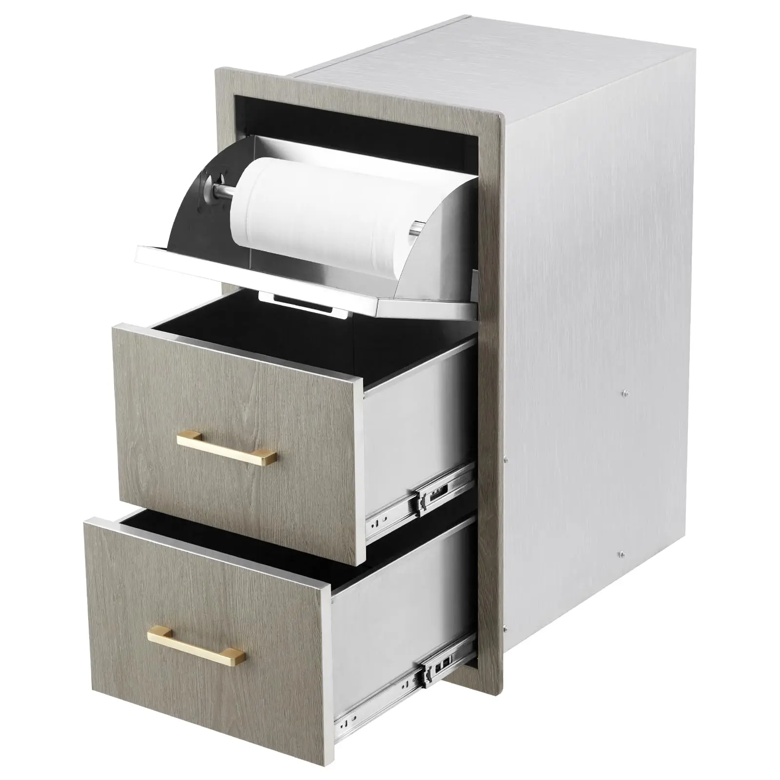 Outdoor Kitchen Cabinets 17" W x 30" H x 21" D BBQ Drawers - Stainless Steel Outdoor Kitchen Drawers with Handles for BBQ Island, Patio Grill & Outdoor Cooking Space, Flush Mount