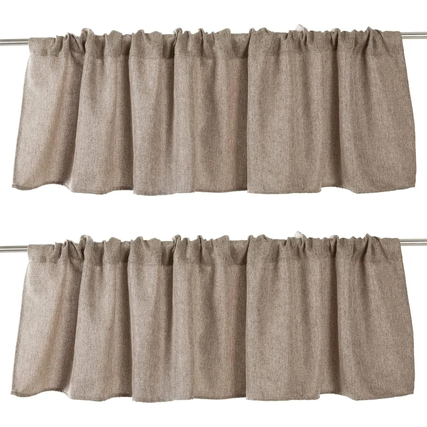 2-Pack Brown Burlap Rod Pocket Window Curtain Valances, Farmhouse Style Home Decoration Curtain, 16"x56" for Kitchen, Living Room, Interior Decoration Accessories
