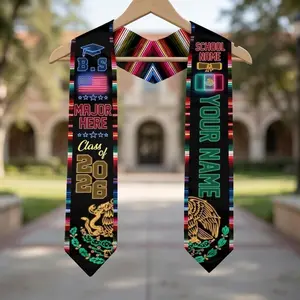 Custom Mexican Graduation Stole, Personalized Flag Sash, Class of 2026 Name Sash Graduation Stole