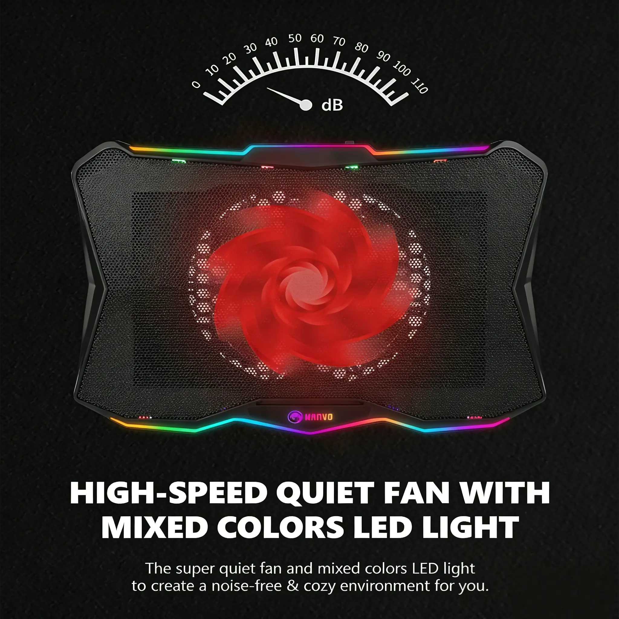 Ergonomic Laptop Cooler & Stand - 570-800PRM Adjustable Fan Speed, RGB Mixed Light, 2 USB Ports, 60cm Cable, Fits 9-17.3 Inch Laptops for Home/Office/Gaming, Rgb Lights, Laptop Fit