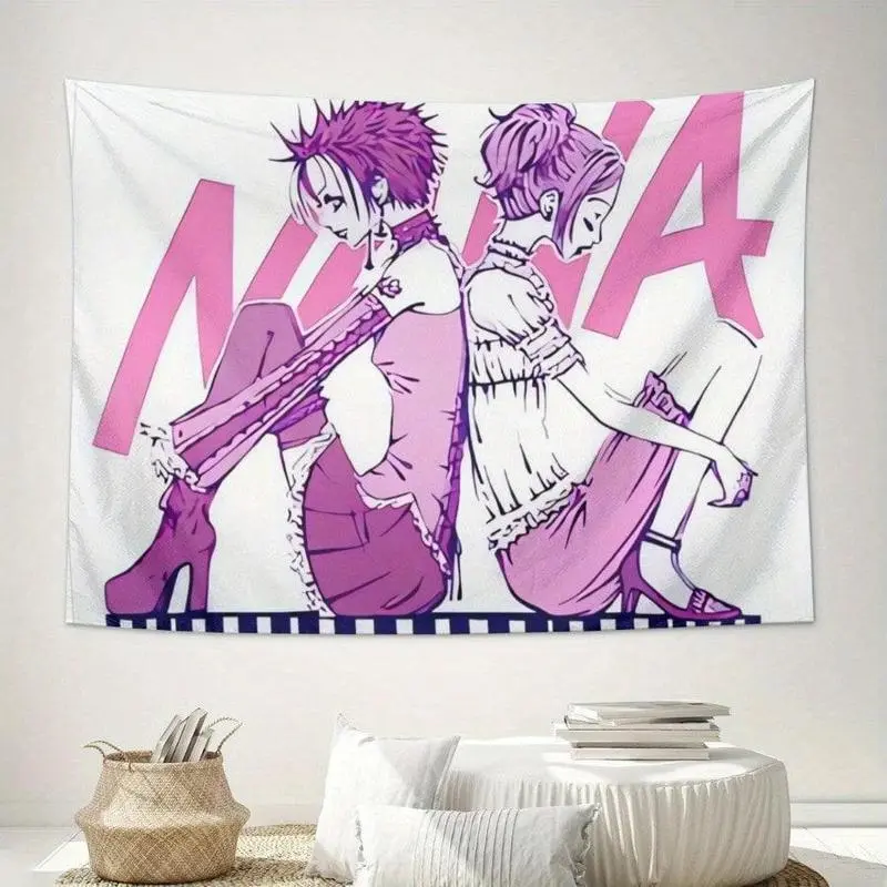NANA Wall Tapestry - 100% Flannel, Vibrant Pink & Purple Character Art, Soft Peach & Light Beige Fabric, Durable Horizontal Home Decor, Room Art, Home Inspo for Living Room - Lightweight, Machine Washable, Fluffy Texture Adds Cozy Wall Warmth