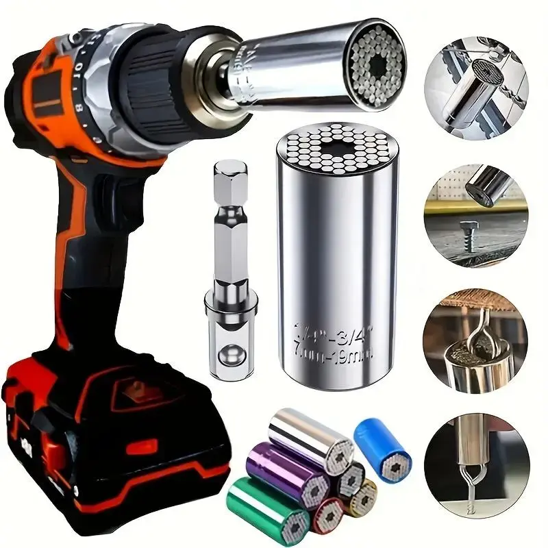 [7-19mm Universal Socket] Multi-functional Magic Socket Adapter, Heavy Duty Hand Tool, 7-19mm Hexagonal Universal Socket Versatile for All Scenarios father day gift