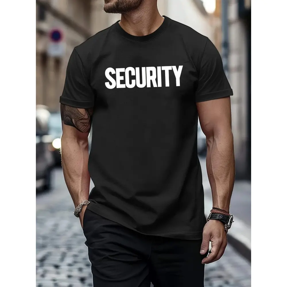 Men's Crew Neck T-Shirt Black SECURITY Text Print for Security Guard Duty Plus Size pxt01