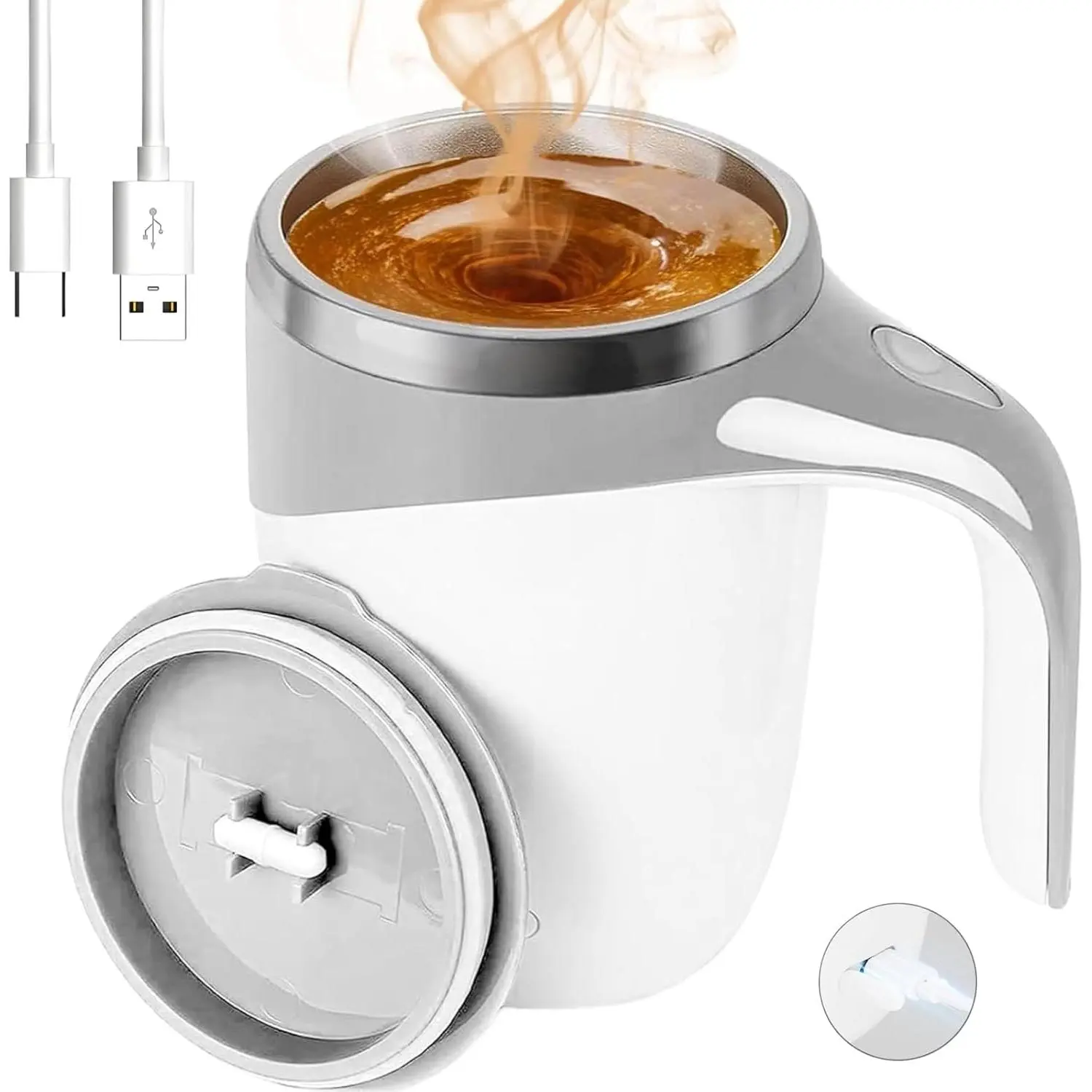 Rechargeable Self-Stirring Coffee Mug, 2025 Upgrade, Automatic Magnetic Stirring, Stainless Steel, Portable, with Lid for Milk/Cocoa at Office/Kitchen/Travel