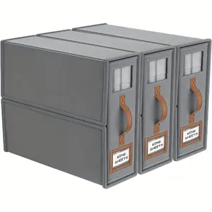 3-Pack Gray Linen Fabric Bed Sheets Storage Organizers: With Clear Window and Handles, These Non-Woven Foldable Closet Organizer Bags Are Ideal for Bedding, Pillows, and Linens.