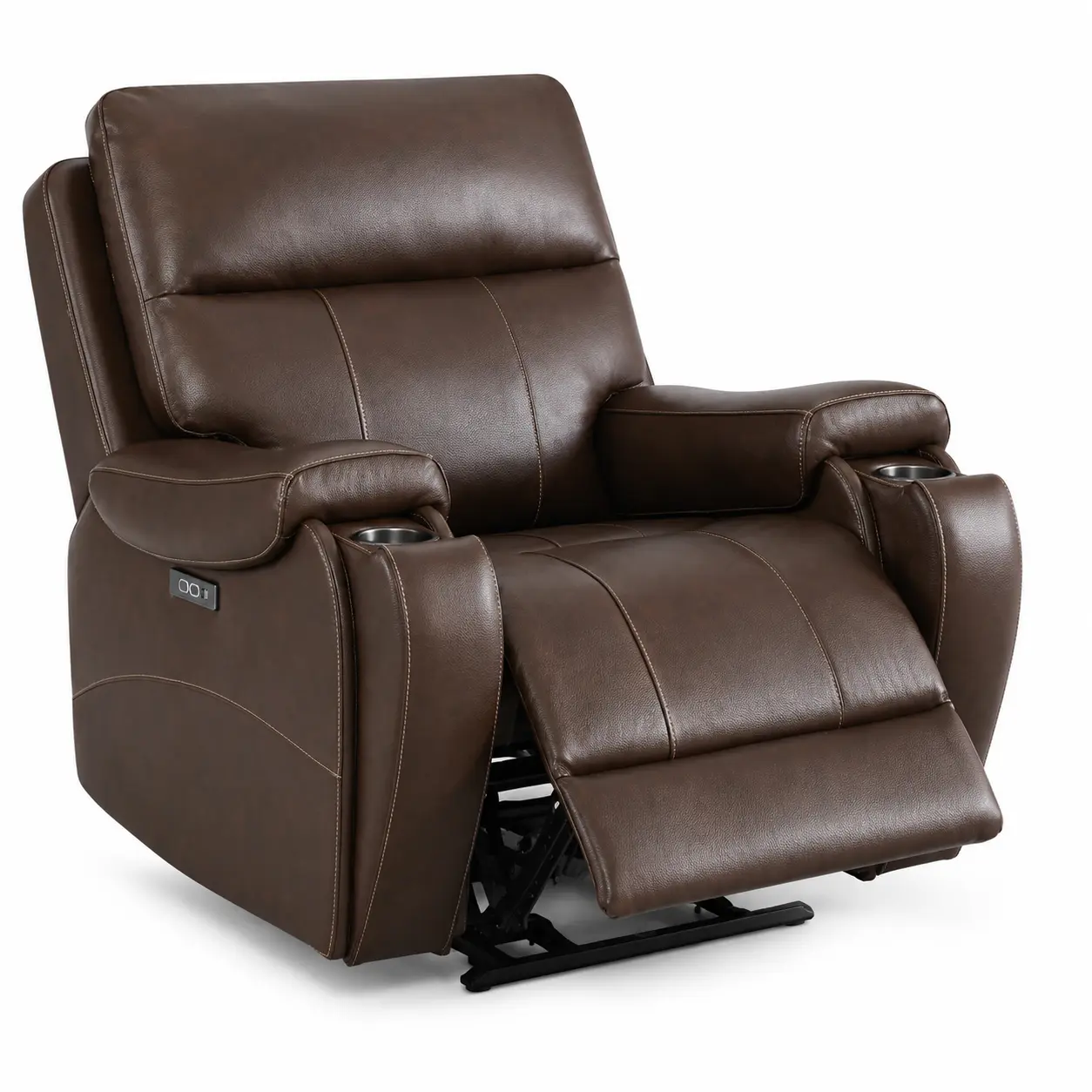 JNHOME 0-Gravity Genuine Leather Adult Recliner Chair - Large Size, Adjustable Power Headrest, Hidden Slide-Out Cupholders, USB & Type-C Ports leaning
