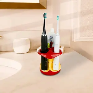 Ceramic Apple Toothbrush Holder, 3 Slot Bathroom Organizer, Cute Apple Core Design Countertop Accessory, Glazed Vanity Stand Fits Slim Electric Brushes (Red)