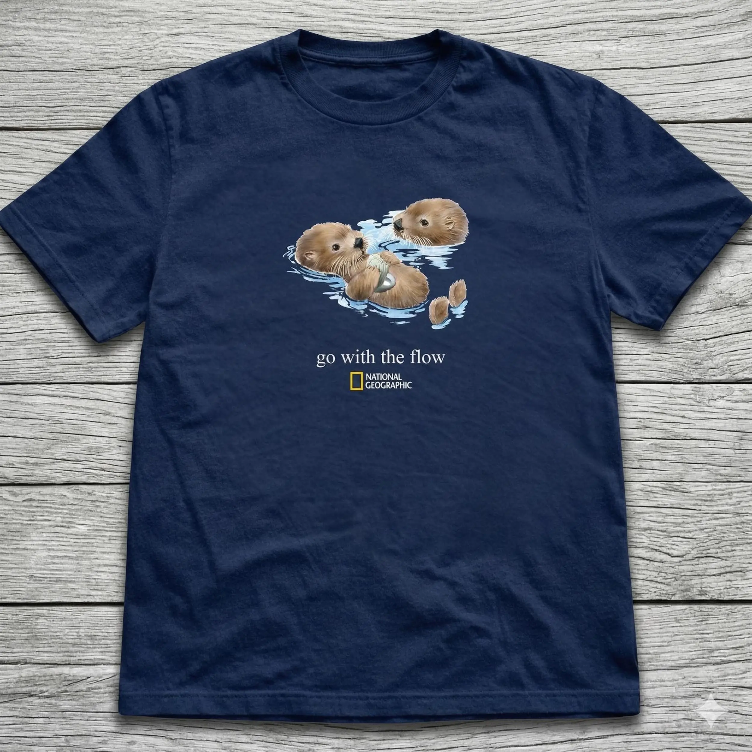 National Geographic Y2k Graphic Tee, Go With The Flow Otter Youth Shirt, Otter Nature Lover Unisex T-Shirt for Adults & Kids