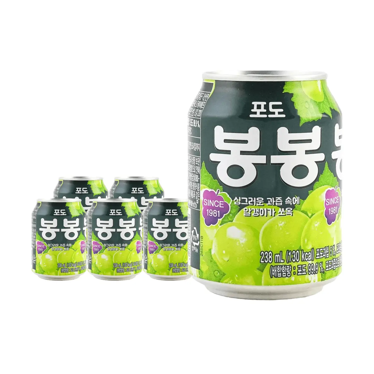 HAITAI Korean Grape Juice Drink with Real Fruit Pulp, 238ml Cans (6-Pack Value Bundle)