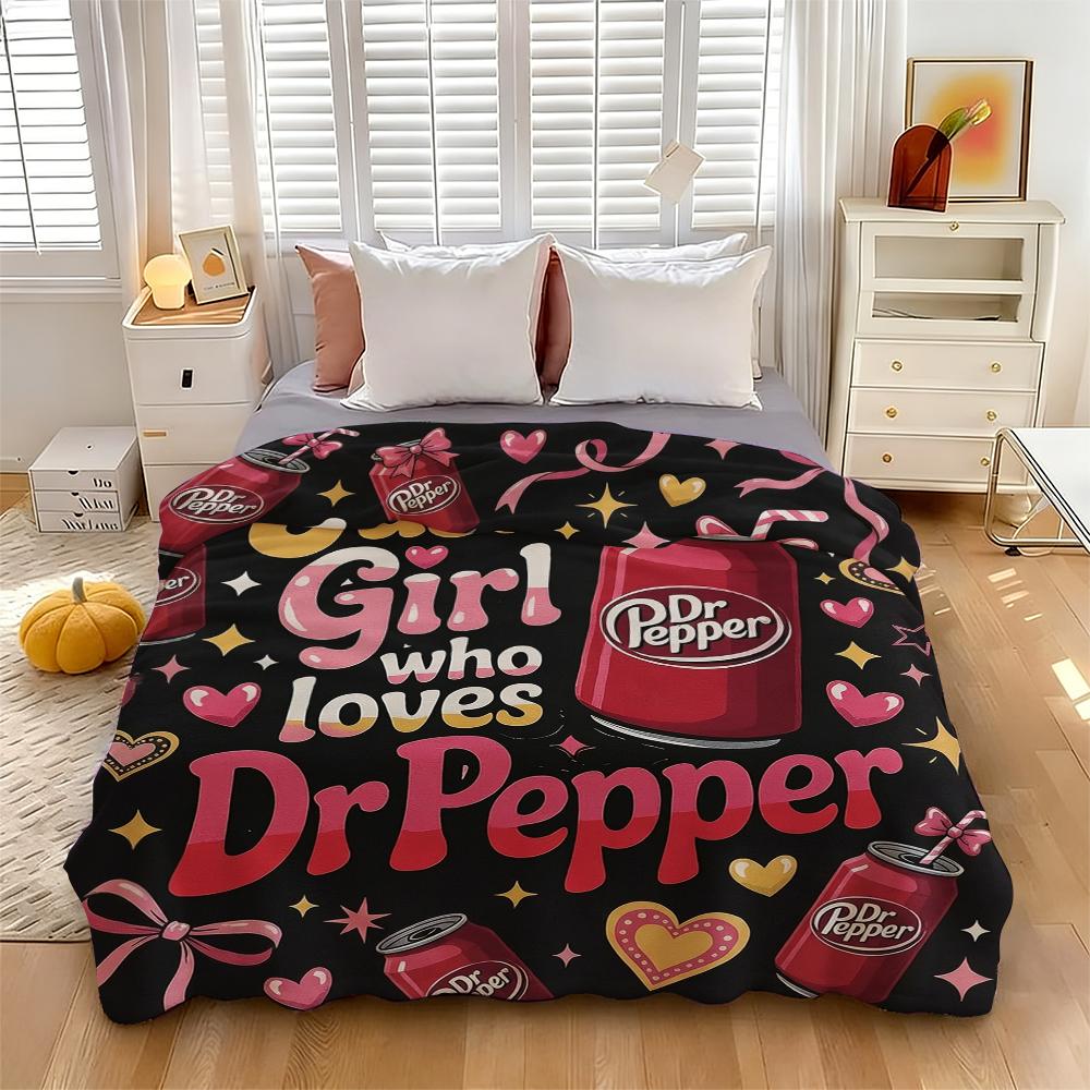Countdown Sale! The Dr Pepper blanket that makes your heart flutter instantly! Black and pink contrast color + cute print. An extremely funny gift that you can give to yourself or your best friend.Suitable for all four seasons cozy flannel blanket
