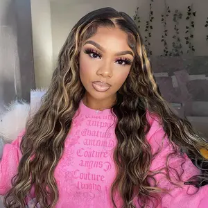 Megalook 13x6 Three-Go Highlight Human Hair Wig Natural Wave Ombre Balayage Lace Front Wig Brazilian Honey Blonde Colored Pre Cut and Pre Plucked for Women