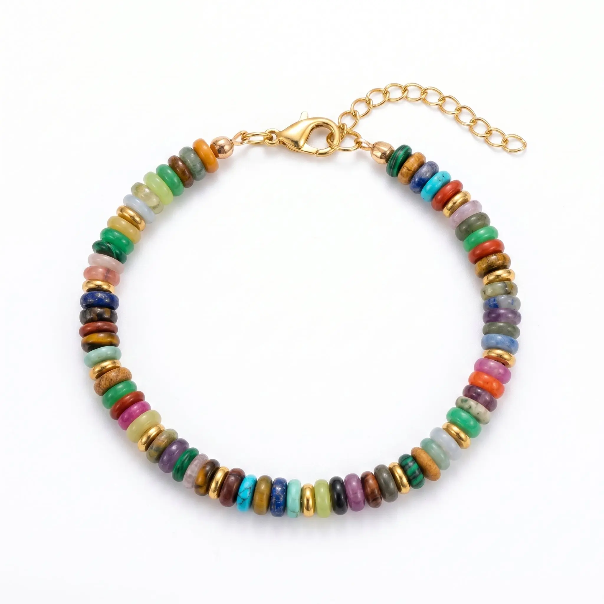 Colorful Natural Gemstone Heishi Bead Bracelet