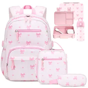 SIMILOVE 5PCS Corduroy Floral Backpack for kids, Kawaii Toddler Bookbag with Lunch Bag Pencil Case&Lunch Box&Water Bottle, Lightweight Casual Daypack for Preschool Kindergarten Travel, Back to School gifts