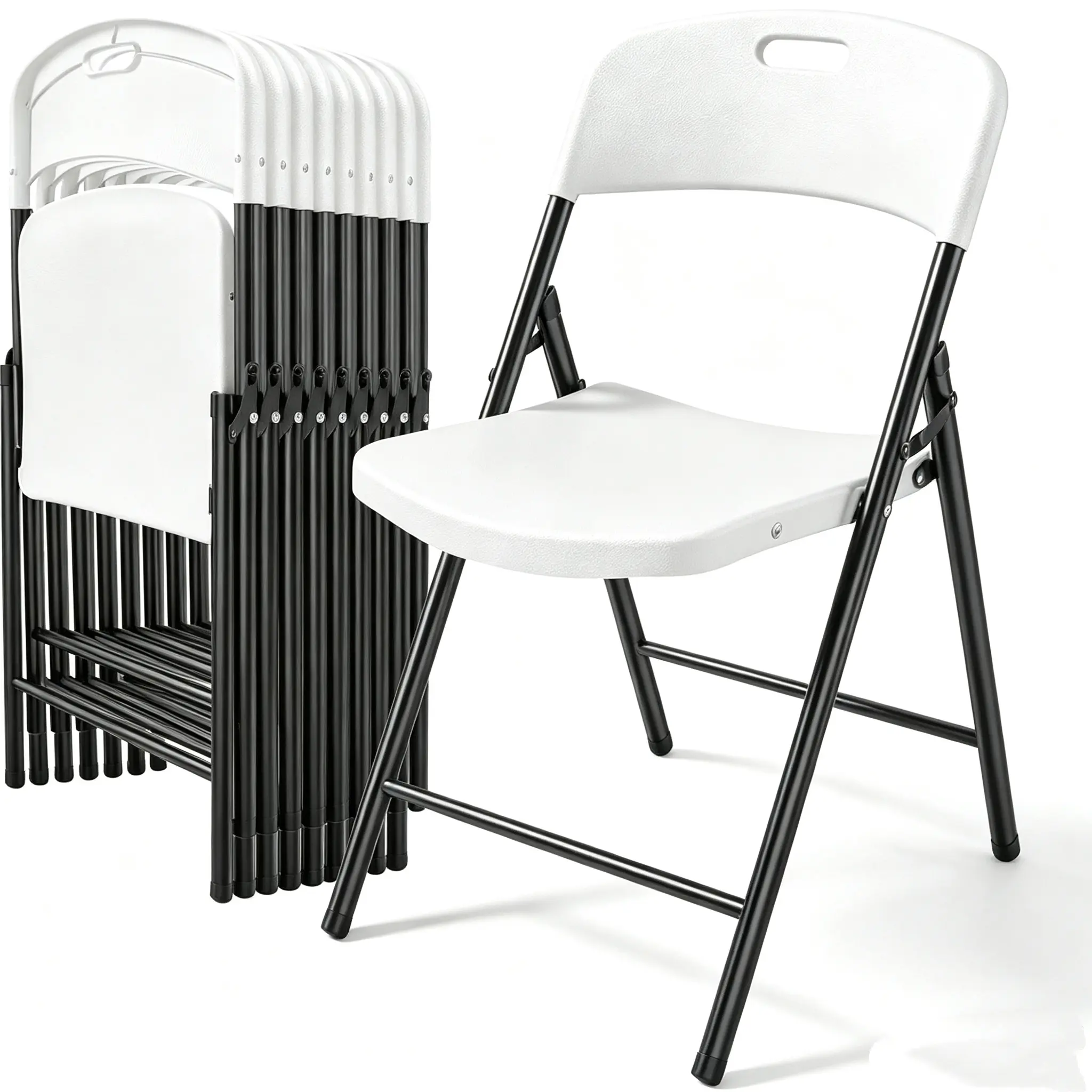 4/6-Pack White/Black Plastic Folding Collapsible Chair - Steel Frame, 350lb Capacity, All Weather Balcony Garden Dining Chair, Portable Stackable Commercial Seat for Events, Office, Kitchen, All Weather Garden Dining Chairs