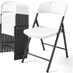 4/6/ Pack White/black Plastic Folding Chair, Indoor Outdoor Portable Stackable Commercial Seat with Steel Frame 350lb. Capacity for Events Office Wedding Party Picnic Kitchen Dining