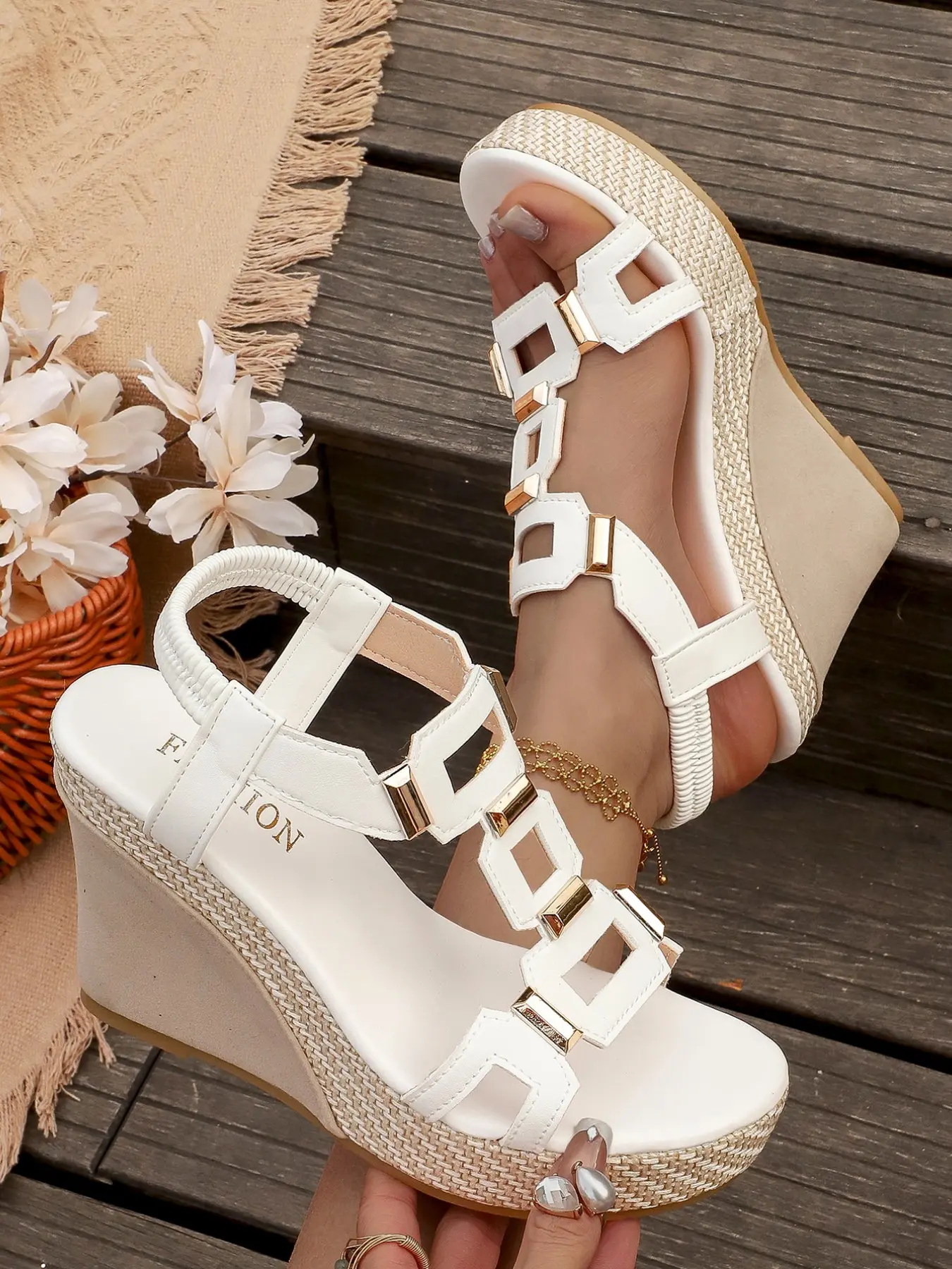 Style Wedge Sandals, Casual Platform Sandals, Daily Fashion Footwear, Wedge Heel, Elevated Wedge Flatform, Waterproof Platform Flatform + Hemp Rope Woven Sole, Short Girls Perfect Choice, All Seasons, Textile Upper, Less Than Ankle Height