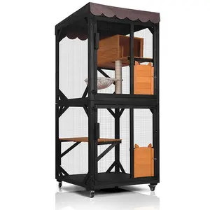 Aivituvin  Medium Wooden Outdoor Cat Catio with Wheels| Connecting with Window | Meow Cat House