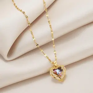 18K Gold-Plated Heart Pendant Necklace, Stainless Steel Necklace, Fashion Choker