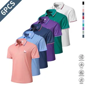 Men’s 6-Pack Solid Color Button Collar Short Sleeve Polo Shirts with Button Closure, Regular Fit Comfortable Mensfashion Tops for Golf, Weekend Outings, Shirt