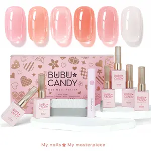 BUBU CANDY 6pcs 15ml Jerry Gel Nail Polish Set Clear & Natural, Non-Toxic Vegan with LED Light Nail Files & Magnet for Cuticle Care Gift, Quick-Drying DIY Nails Nail Art, Happy News Nails gel polish,liquid gel nails,2026 Spring New Arrivals