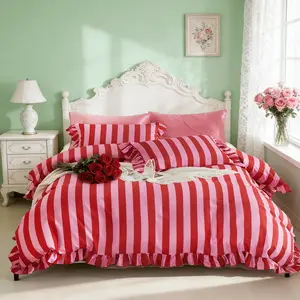 3-Piece Striped Ruffle Print Bedding Set, Soft Comfortable, Soft Bedding Sets, Includes 1 Duvet Cover and 2 Pillowcases, Ideal for Bedroom and Guest Room, Bed Sets Supplies