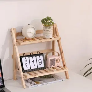 Wooden Double Layer Storage Rack, Desktop Foldable Storage Rack, Home Organizer for Books, Plants, Vases, Tableware, Desk Accessories, Display Riser