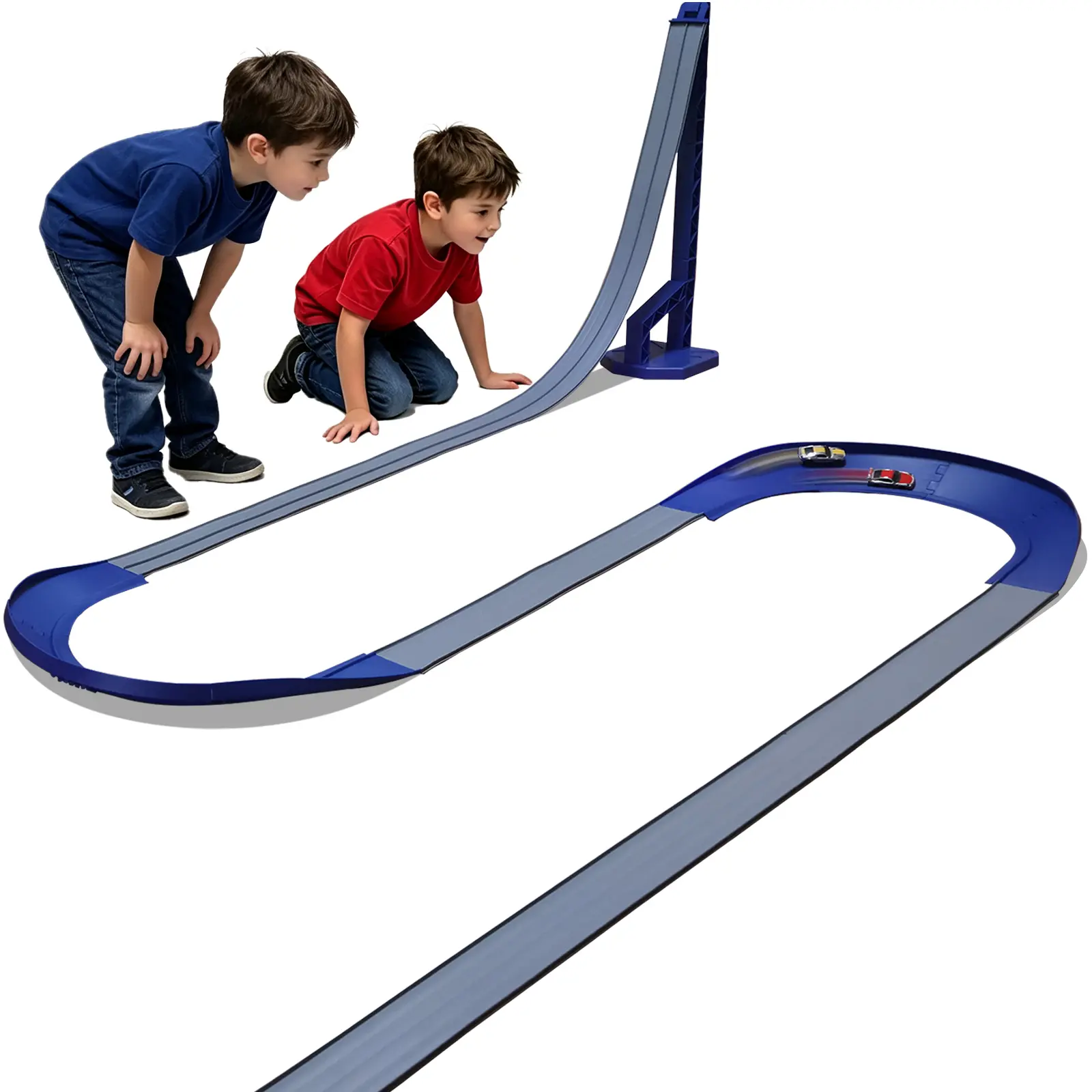 FateGo Gravity Car Race Track with Double Turn Curved Track Pieces, Dual-Lane Car Ramp Toy for 1:64 Die-cast Cars