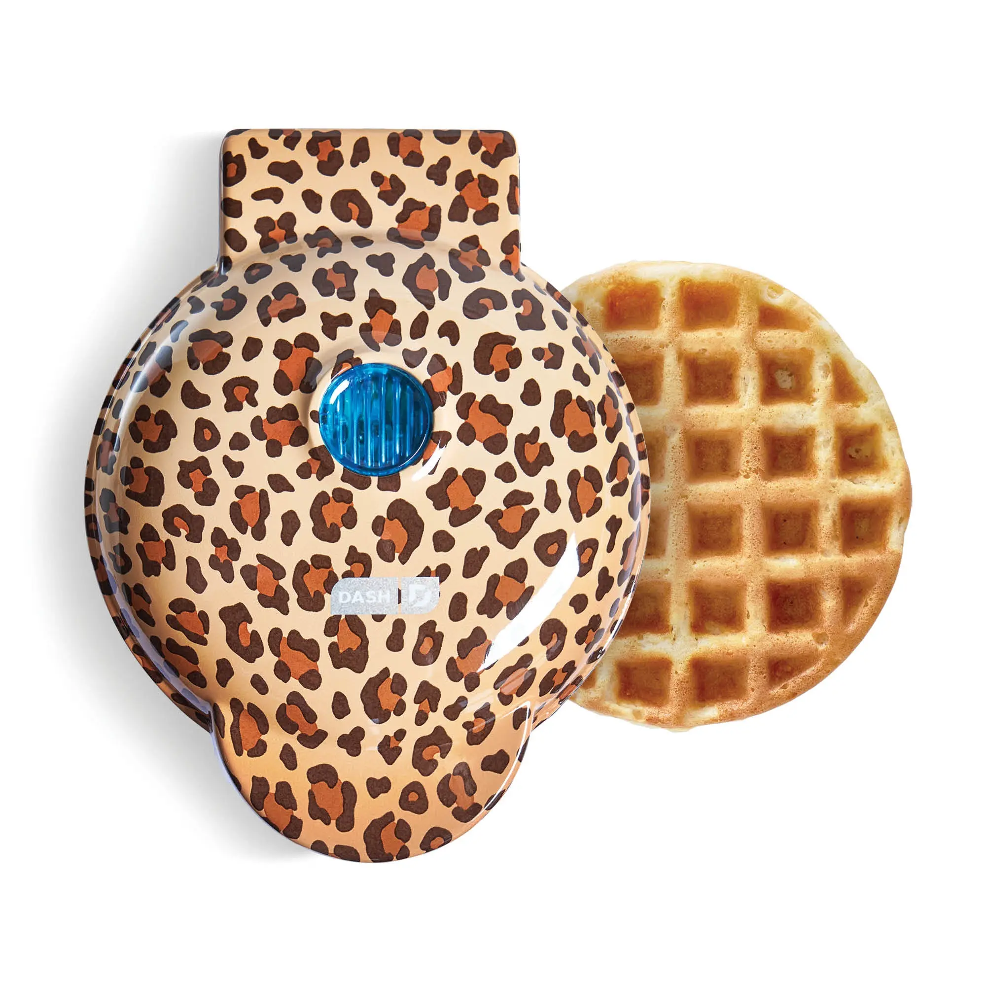 DASH Corded Wafflepress - 4" Surface Freezer-Ready Mini Specialty Kitchen Appliance, Leopard Print, Even Heating on Both Sides, Kids-Friendly, Standard Plug, Dual Nonstick Lift, 350 W, Cooks 4” Waffles & Hash Browns