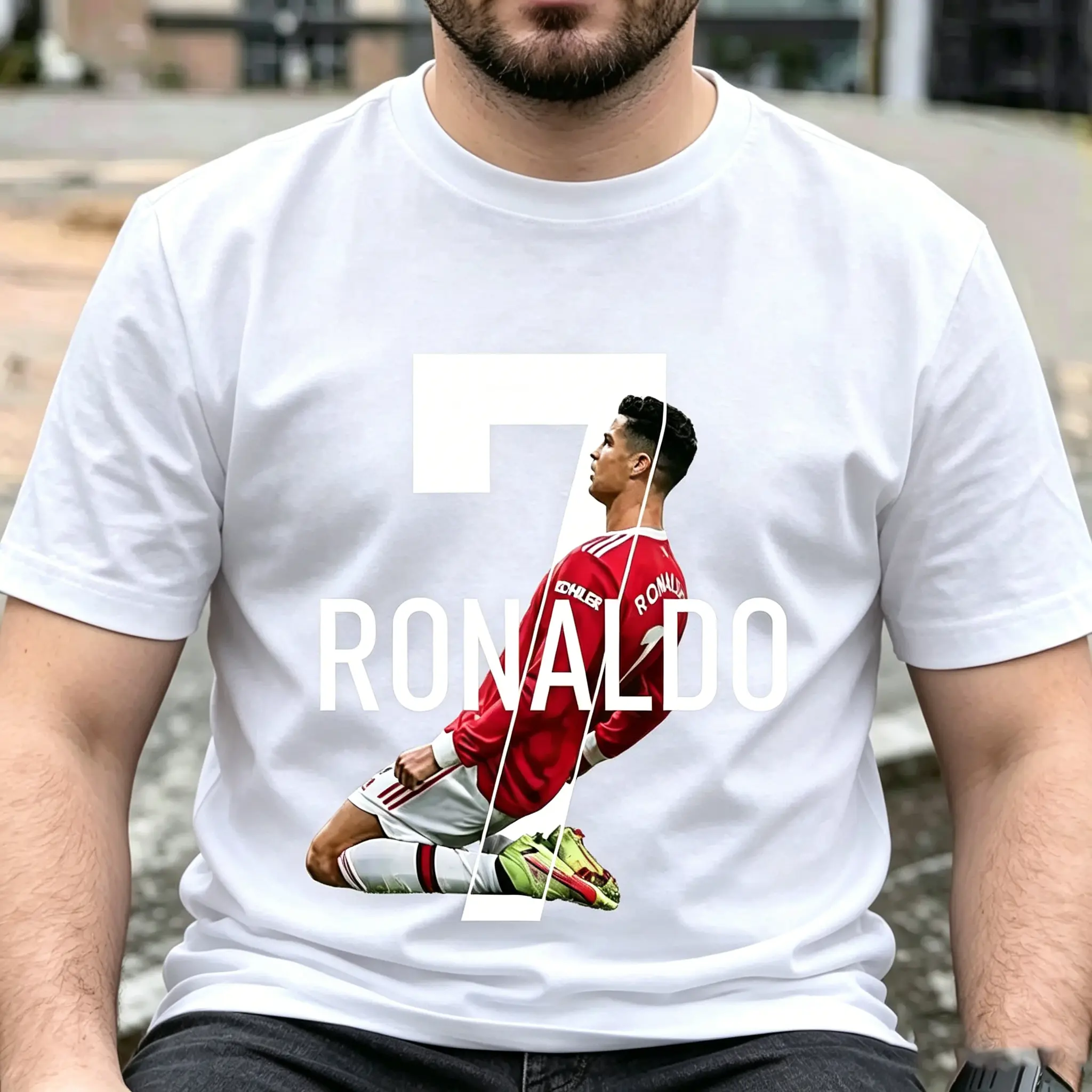 Men's Short-Sleeve Round Neck Casual Sports Top - Ronaldo Digital Print Cotton Fabric Shirt, Machine Washable, Shortsleeve, Images Do Not Peel or Fade, Spring-Fall Outdoor Essential, Comfortable Birthday Gift, Unisex Sizes, Athletic, Him, Soft, Casual Shi