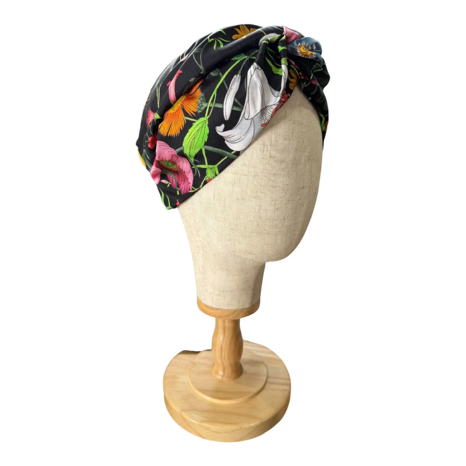 Pre-owned Gucci Silk Flora Turban Headband in Black