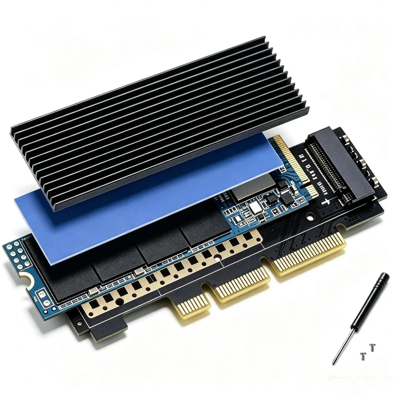 M.2 NVMe Key M SSD to PCIe 3.0 x4/x8/x16 Adapter Card with Aluminum Heat Sink for Quick Heat Dissipation, Optimal Performance, Plug-and-Play Compatibility with PCIe Slots