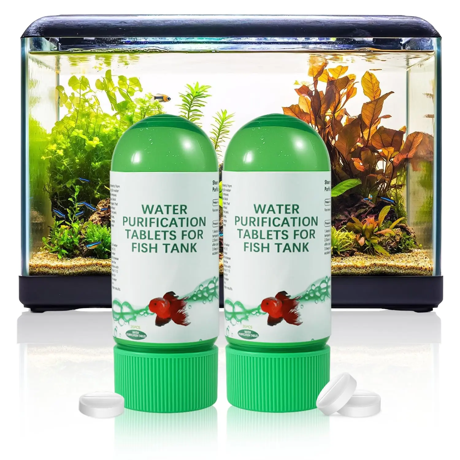 2/4 Pack Aquarium Water Purifier Conditioner Tablets, Fast Acting Chlorine Ammonia Remover & Algae Control Cleaning Tablets, 35 Tablets Per Bottle, Safe for Betta, Goldfish, Shrimp and All Freshwater Aquarium Aquatic Life