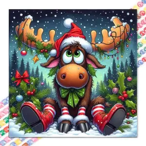 1 DIY handmade diamond painting kit, 5D diamond art set, DIY decoration, Christmas reindeer diamond painting kit with full round diamonds, mosaic, diamond art, DIY art home decoration, suitable for Christmas, Craft