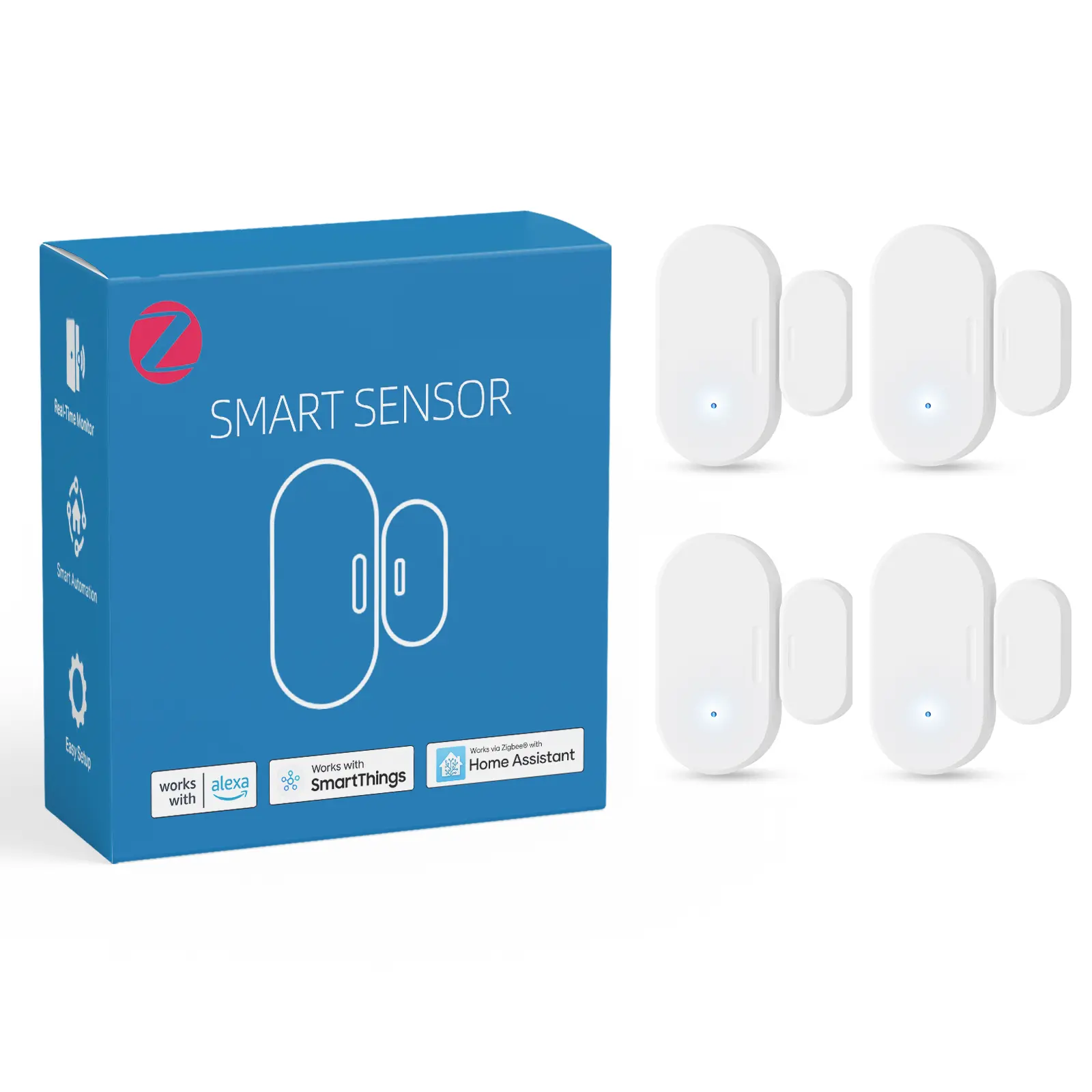 ROSMILA Zigbee Door Sensor 4 Pack, Mini Smart Door Sensor, Home Automation, Kid Safety, Compatible with SmartThings, Alexa, Home Assistant, Aeotec, Hubitat, Homey with Build-in Zigbee Hub, Hub Required