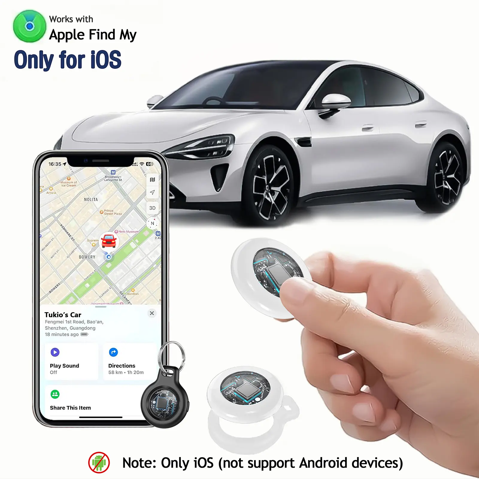 [Summervibes] Tukio Tx02 GPS Tracker (iOS Only)Lucid Tag for Cars & Pets- Mini Clear Design, Weatherproof Case, Anti-Lost Device, Works with Apple Find My (iOS Only), IP67 Waterproof, Replaceable Battery Protection summerwins