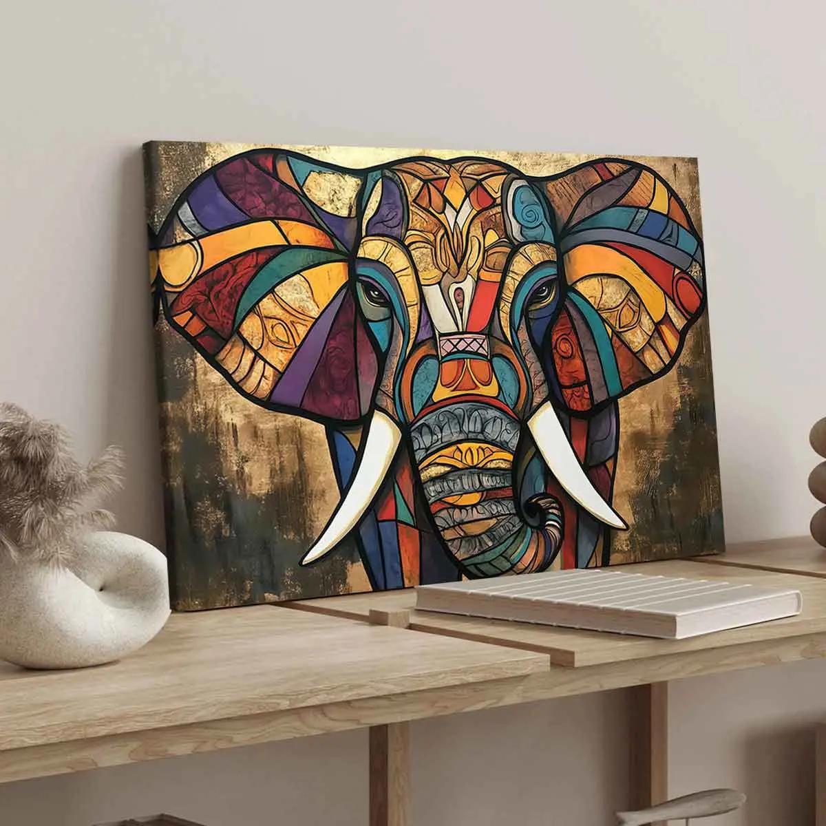 Colorful Elephant Canvas Print, Modern Abstract Art Wall Decor, Waterproof Solid Wood Frame, Ideal Gift for Home Decoration, Hanging Wall Art