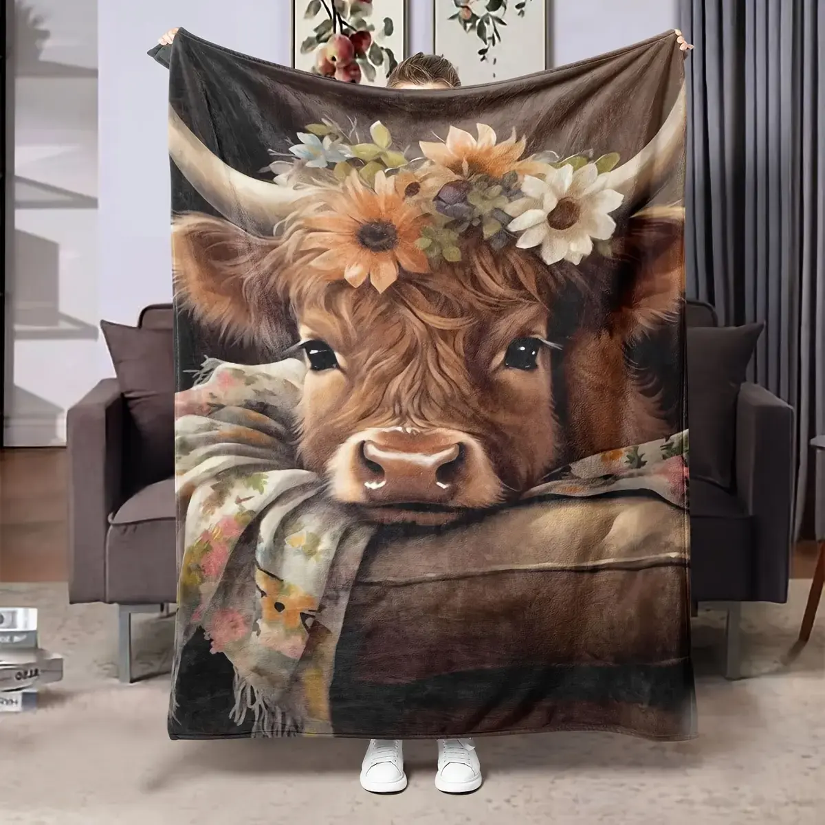 Cozy Highland Cow  Blanket ,  and ,  for Napping, Camping,  , Home Decor ,Perfect  for Friends,kids, Family & Loved Ones, Cow Pattern Blanket,   Blanket