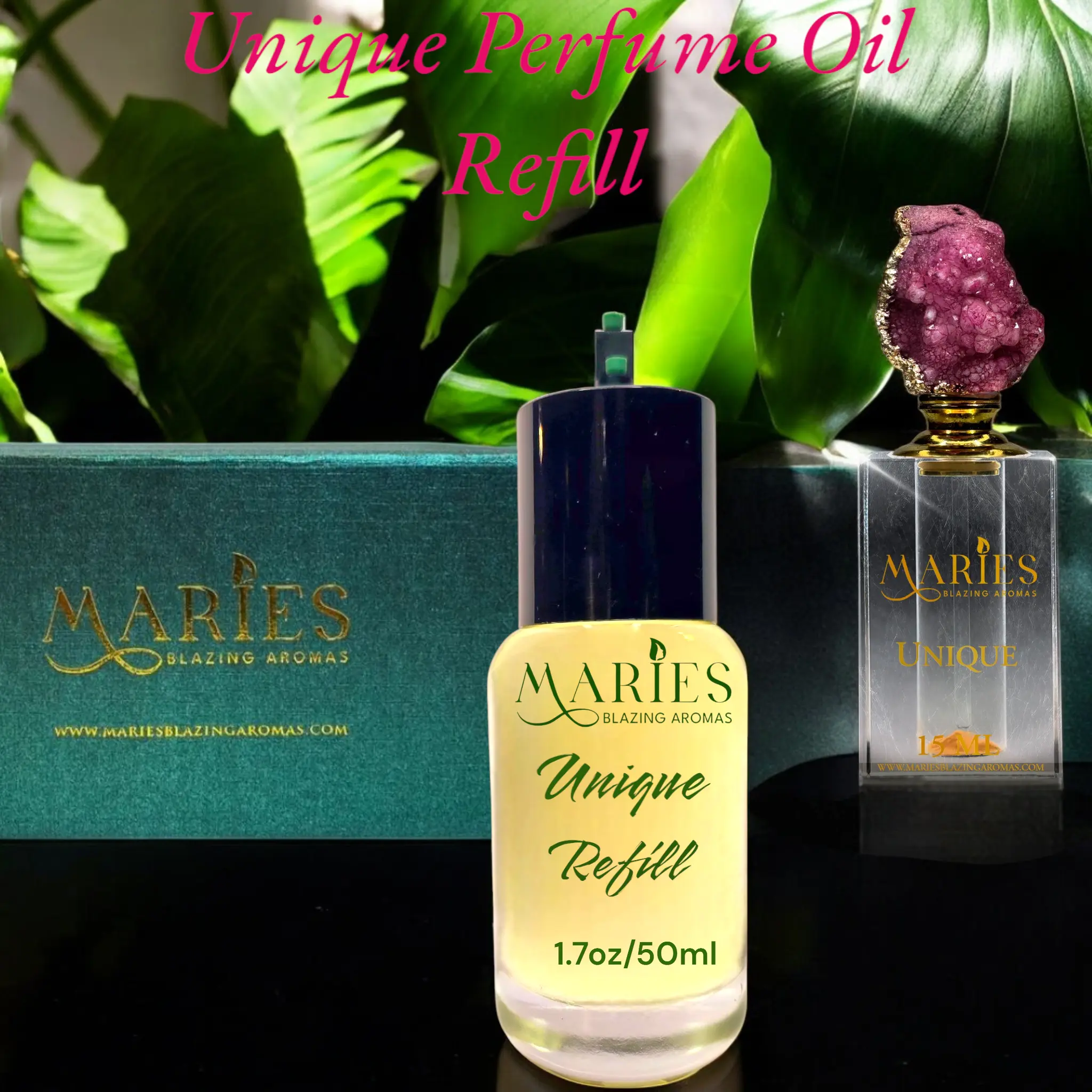 MARIE'S Unique Luxury Perfume Oil Refill 1.7oz Glass Bottle with Premium Fragrance Oil Blend, Alcohol Free, Includes Custom Logo Box