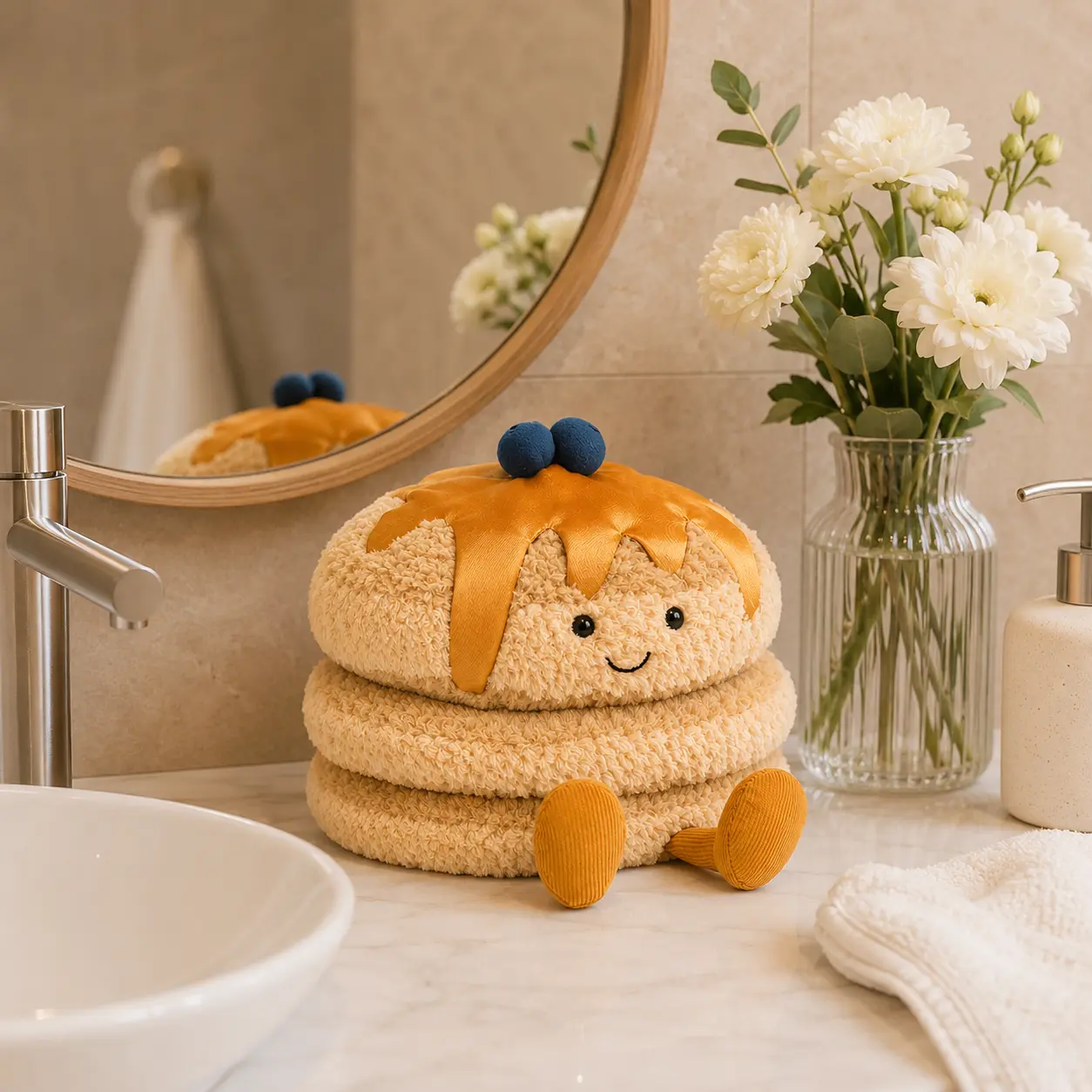 Jellycat Pancake Stack Plush – Cute Fluffy Pancake Stuffed Toy with Syrup & Blueberries, Kawaii Breakfast Plush Gift