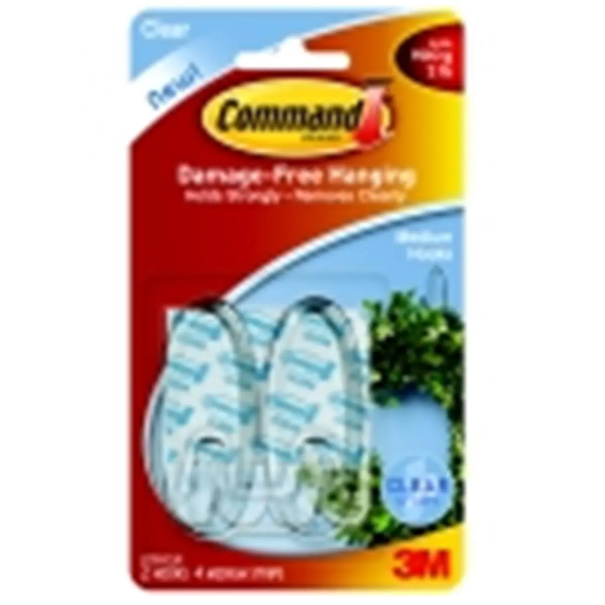 212 MAIN Medium Transparent Command Hooks, 2-Pack, 4 Adhesive Strips, 2 Lbs. Capacity, Damage-Free Hanging, Strong Adhesion