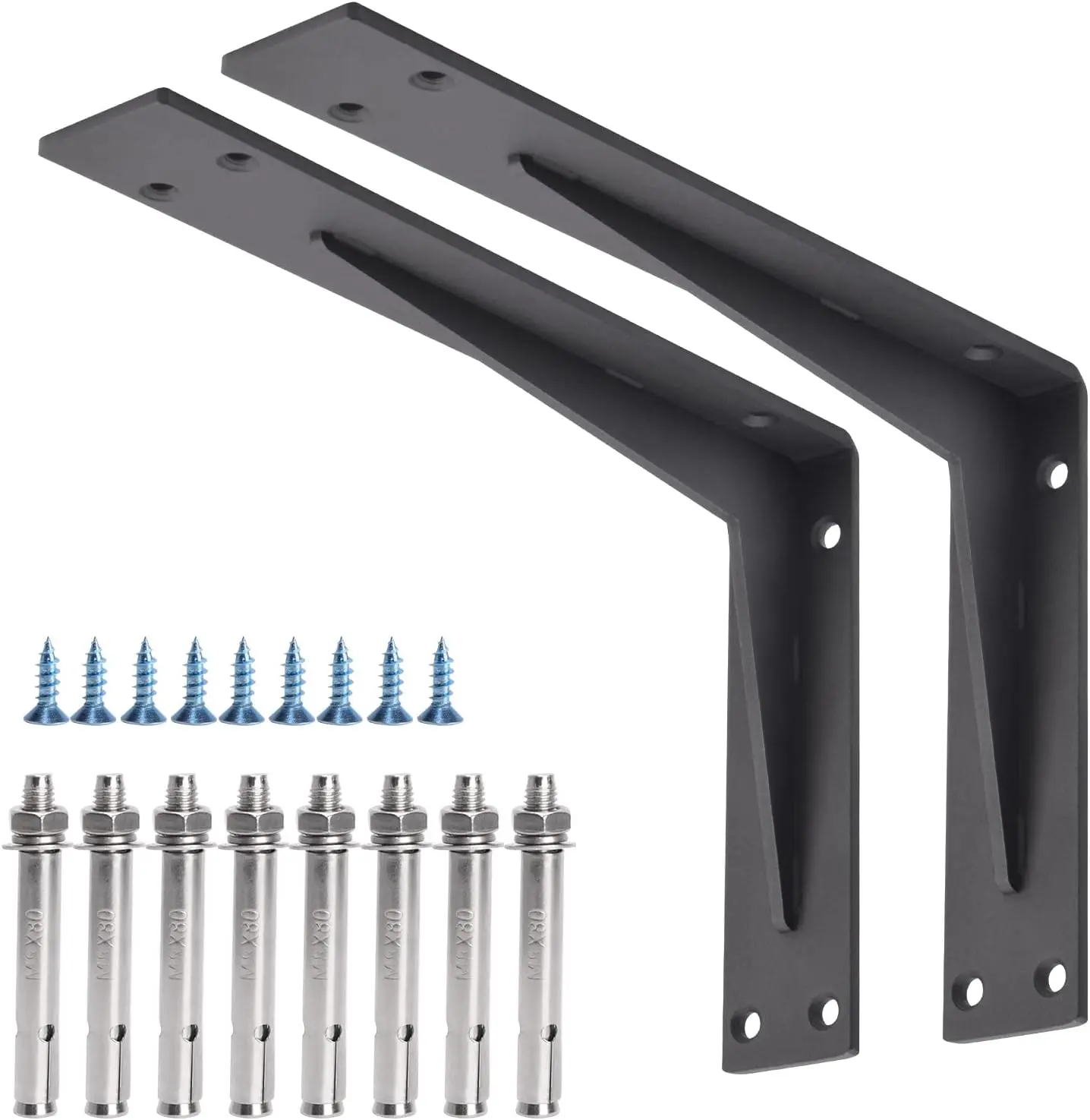 Countertop Support Bracket Heavy Duty 12x8x2 in, 1/5IN Thicken Solid L Brackets Countertop Bar Shelf Bracket, Includes Hardware, Matte Black, 2 Pack