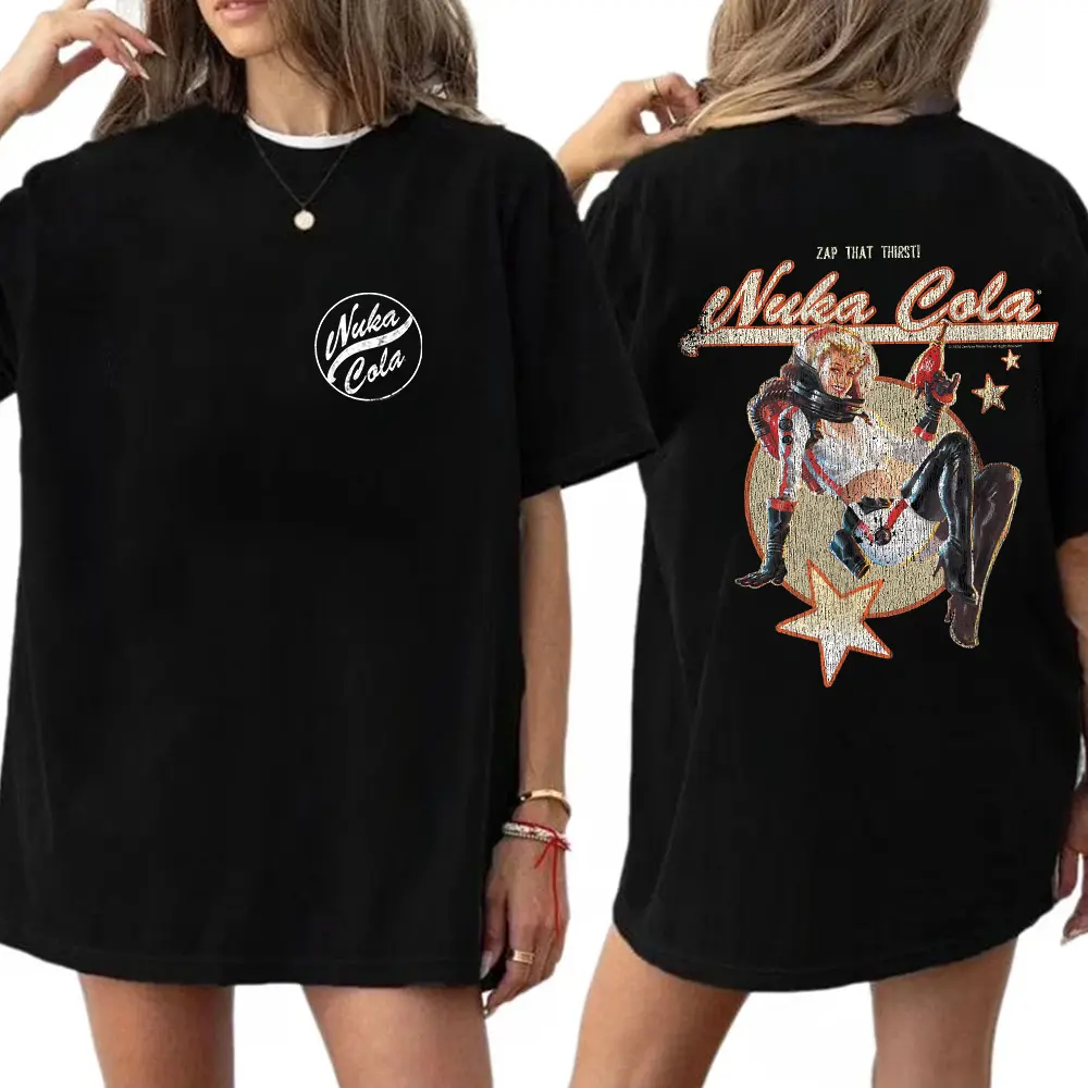 Retro Fallout Nuka Cola Ad T-Shirt 2-Sided, Vintage Video Game Graphic Tee, Unisex Cotton Shirt, Gaming Streetwear, Perfect Gift for Fallout Fans