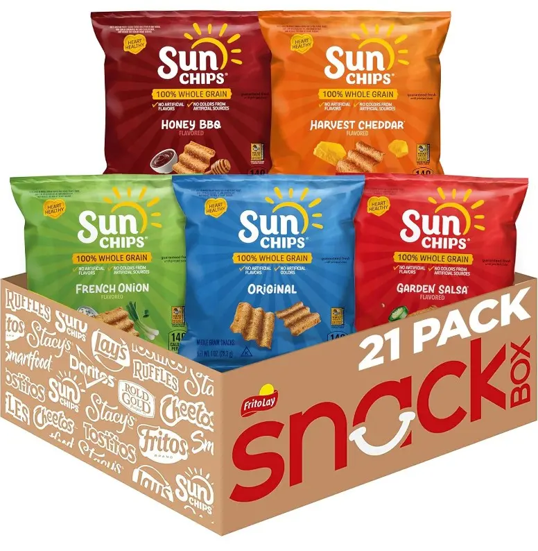 SunChips 100% Whole Grain Chips, Variety Pack, 1 oz Bags, Pack of 21, No Artificial Flavors, No Colors from Artificial Sources