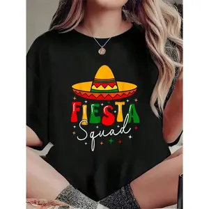 Cinco De Mayo Fiesta Funny Mexican Fiesta 5 De Mayo T-Shirt Print T-Shirt, Casual Crew Neck Short Sleeved Summer Top