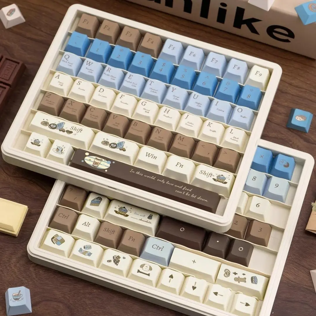 130 Keys Sea Salt Chocolate PBT Dye-Sublimation Keycaps, Cherry Profile Ergonomic Custom Keyboard Keycaps, Compatible with ANSI & ISO Layout 61/64/87/104/108 Cherry MX Switch Mechanical Keyboards Only Keycaps