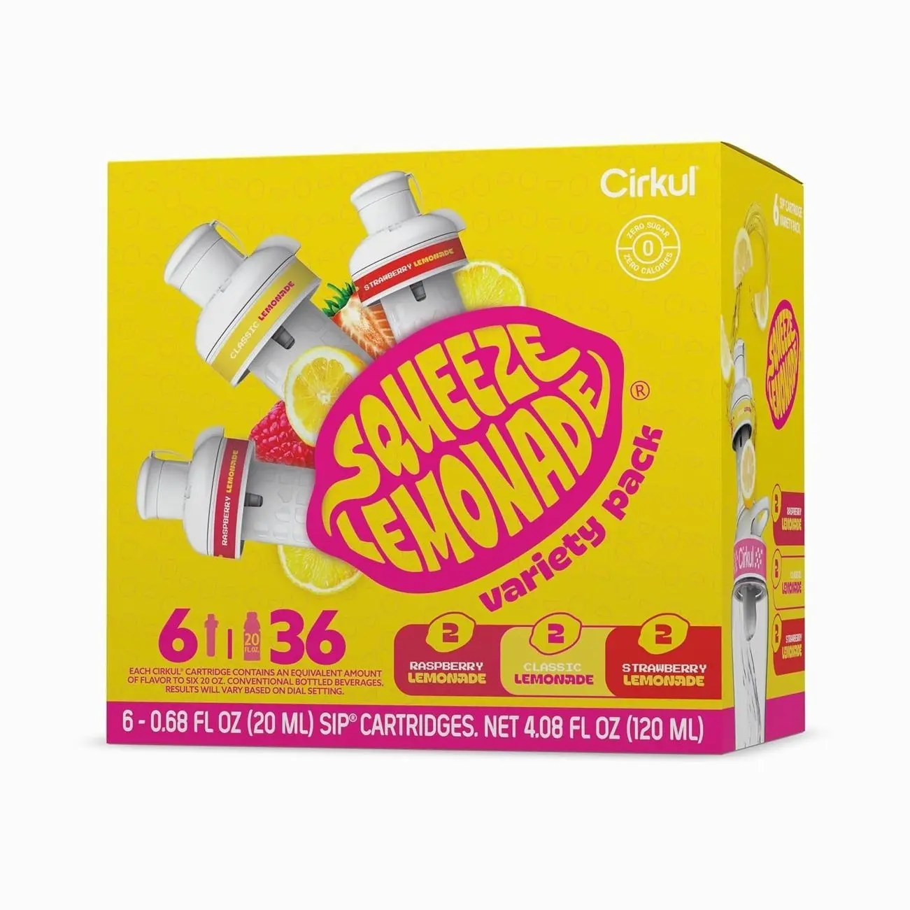 Cirkul Squeeze Lemonade B-Vitamins Flavor Water Variety Pack, Makes 36 Drinks, No Sugar, Zero Calorie Drink Mix, (2 Classic, 2 Strawberry, 2 Raspberry)