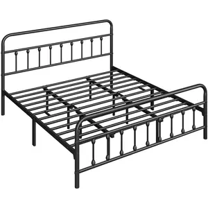 Costoffs Classic Iron Platform Bed with High Headboard & Footboard – Sturdy Metal Frame with Storage, California King Size